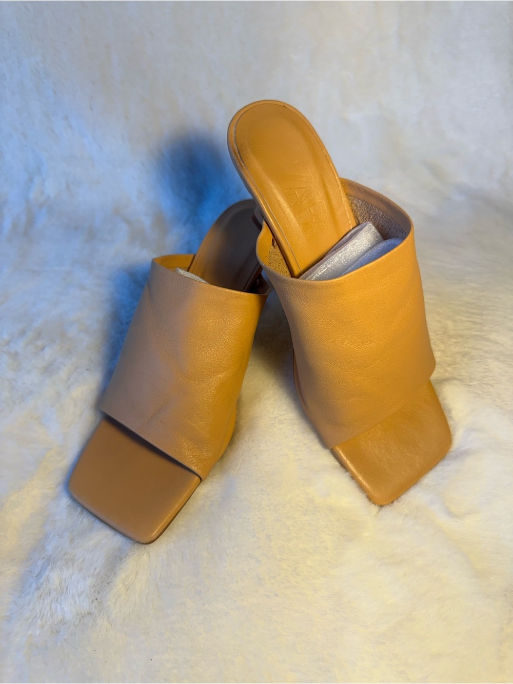 Zara Women's Tan Leather Slide Mules Size 36 (5.5-6)